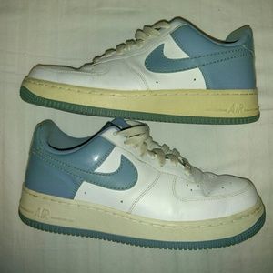 white and light blue air force ones